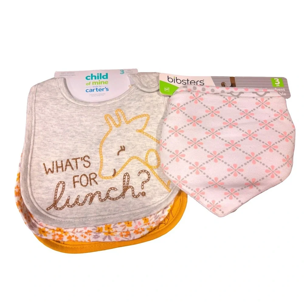 Baby Bibs 6pk OS Multi New Giraffe Floral Bandana NWT